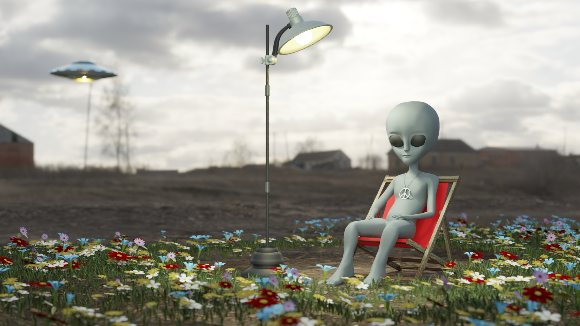 alien in deckchair 3D model